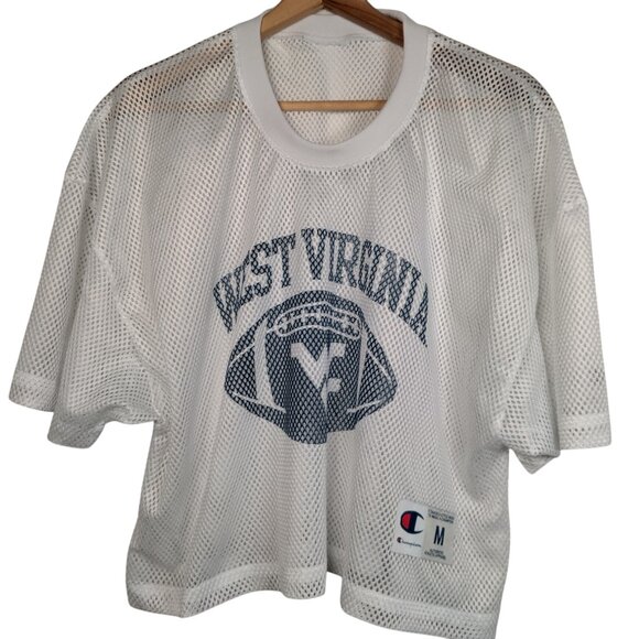 Vintage WVU Mountaineers Football Jersey Medium Cropped White Mesh West Virginia - Picture 1 of 13